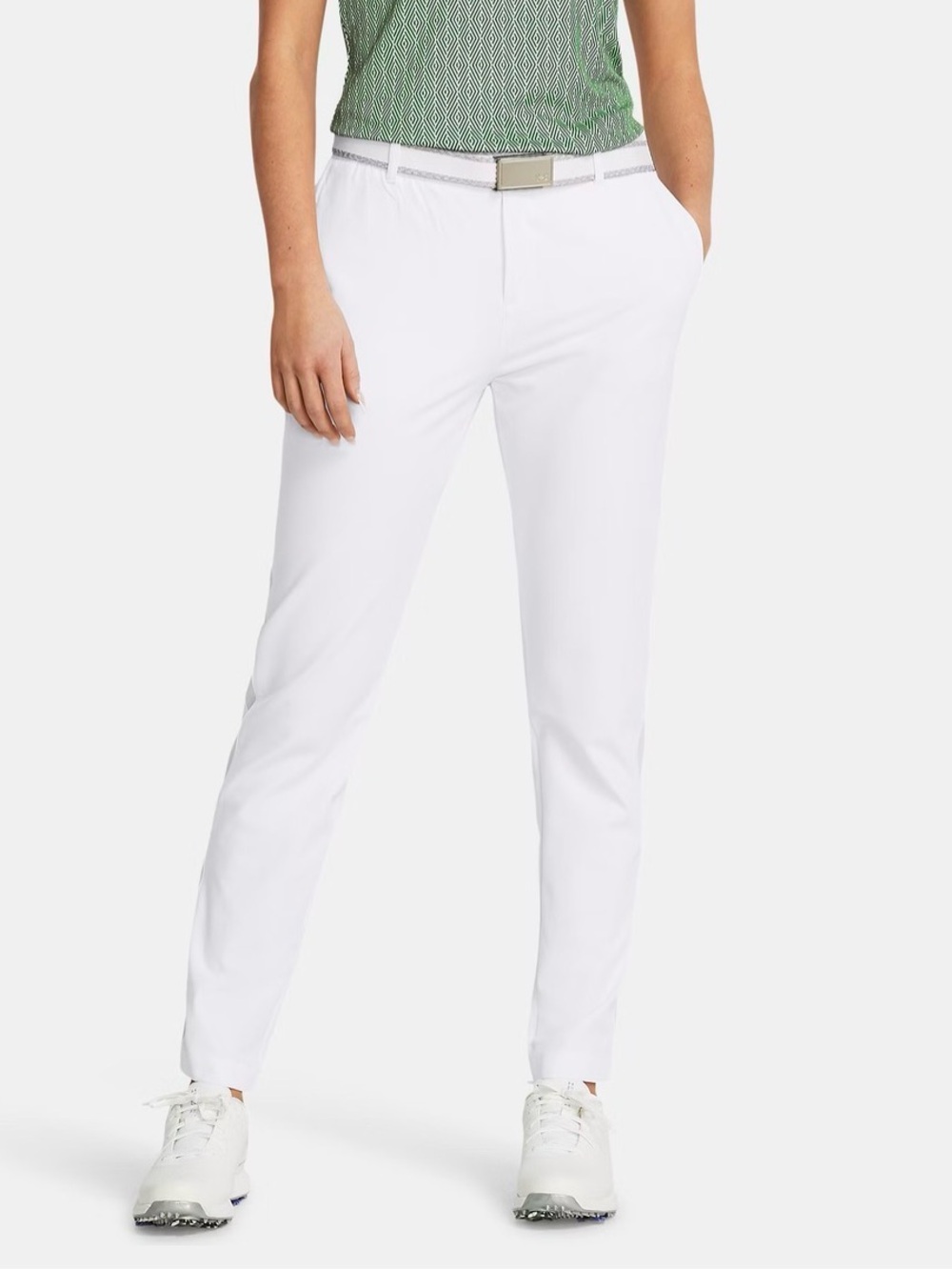 Under Armour UA Drive Golf Pants White Halo Gray Side Stripe Taping Womens Sz 6